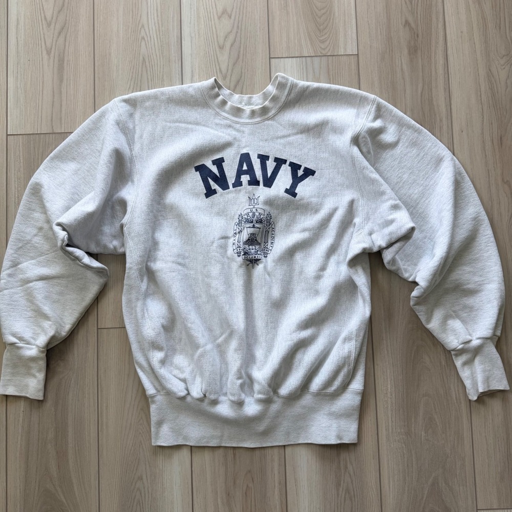 Vintage Reverse Weave US Naval Academy Sweatshirt Mens L Gray Navy